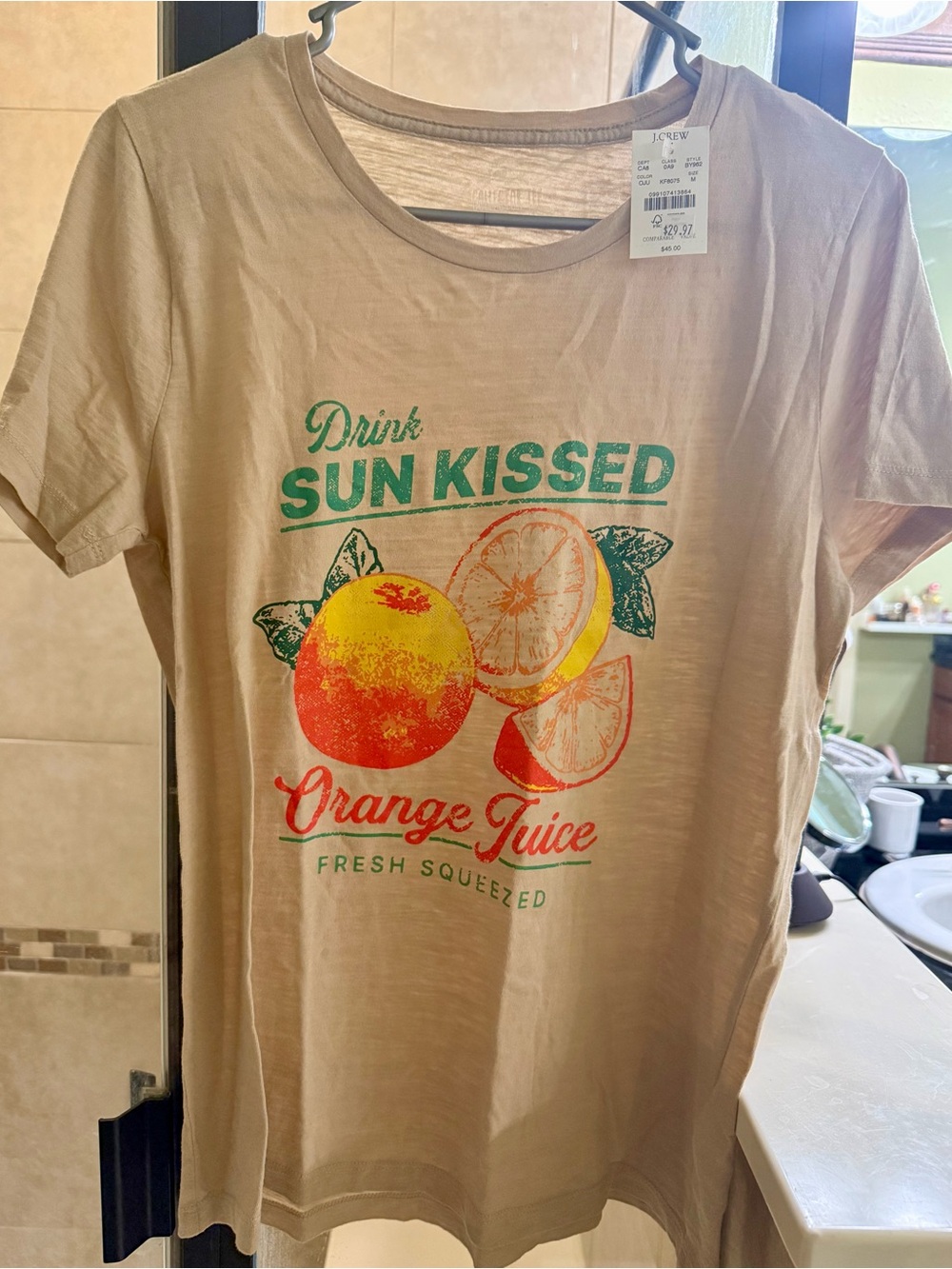 J. Crew Beige Tee with Retro Citrus Graphic BRAND NEW